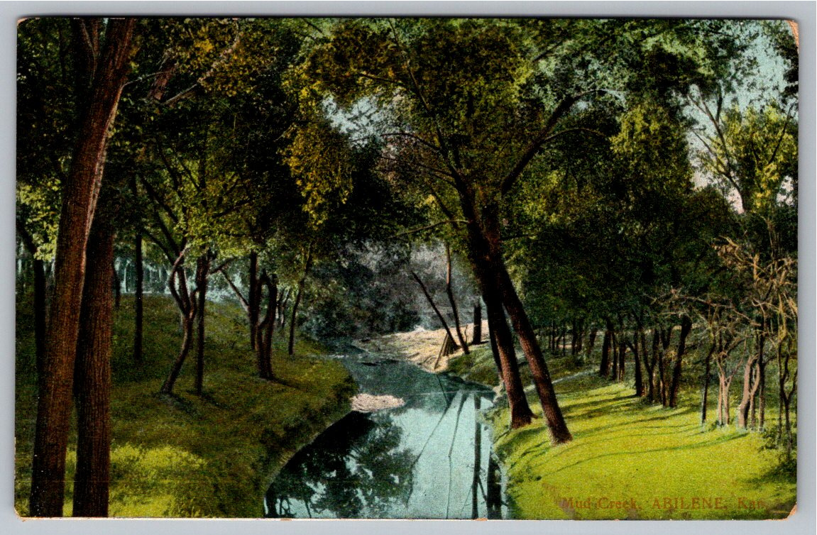 Vintage 1910 Abilene Kansas Postcard: Mud Creek Stream &