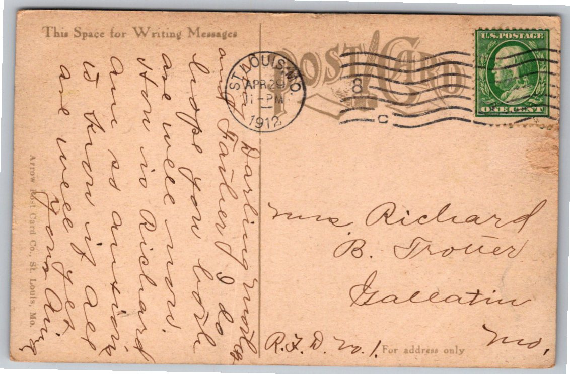 1912 Masonic Orphans Home St. Louis Missouri Vintage Postcard - Back / Reverse View