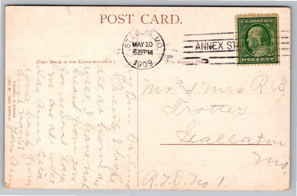 1909 Mary Golay Antique Still Life Postcard: Pears & Copper - Back / Reverse View