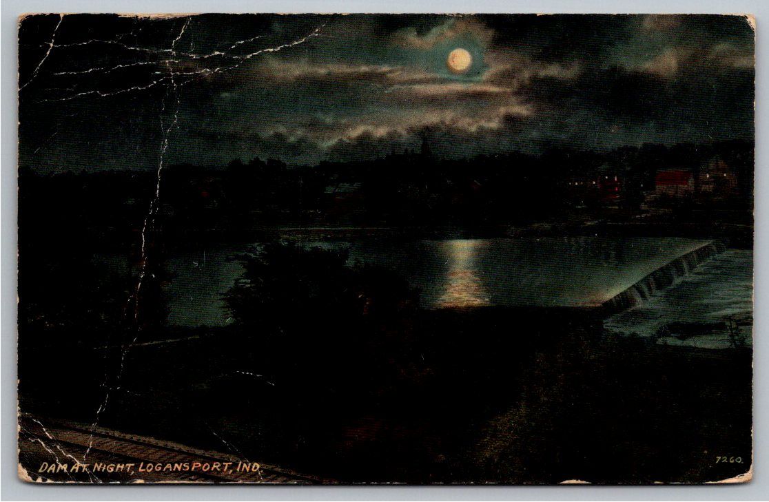 Vintage 1900s Moonlight Dam Postcard: Logansport, Indiana