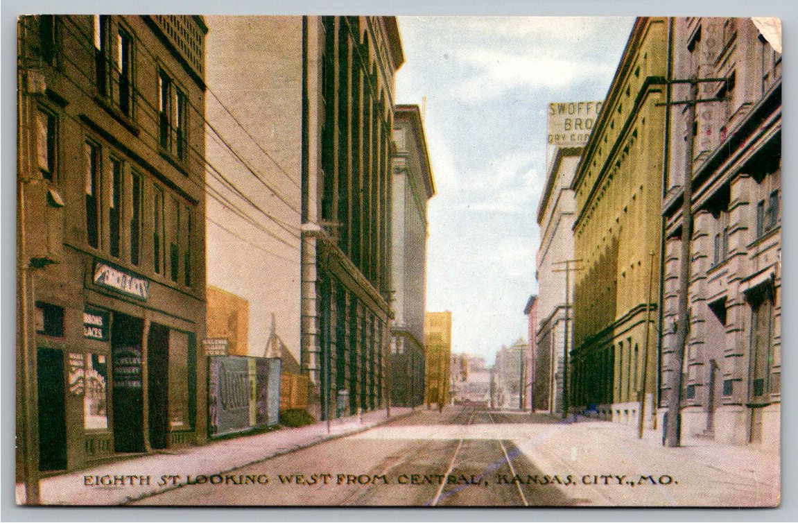 Early 1900s Kansas City 8th Street Scene Vintage Color Postcard