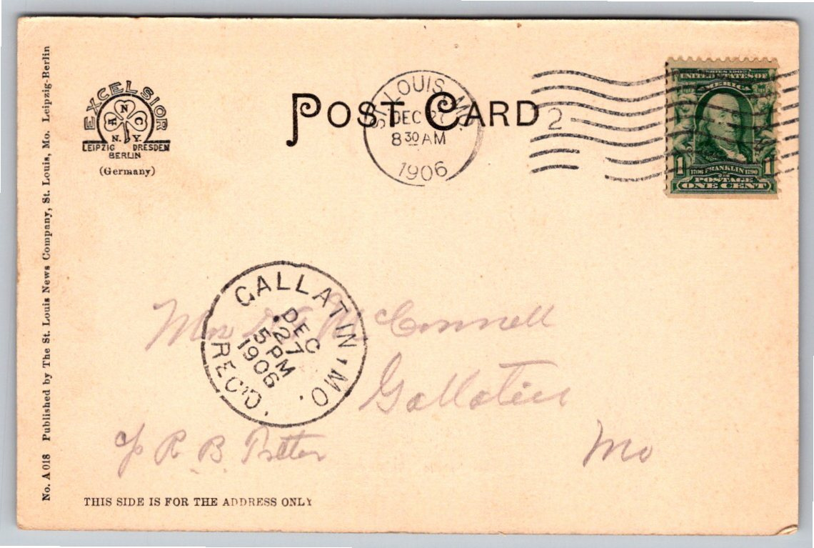 Antique 1906 St. Louis Teachers College Undivided Back Postcard - Back / Reverse View