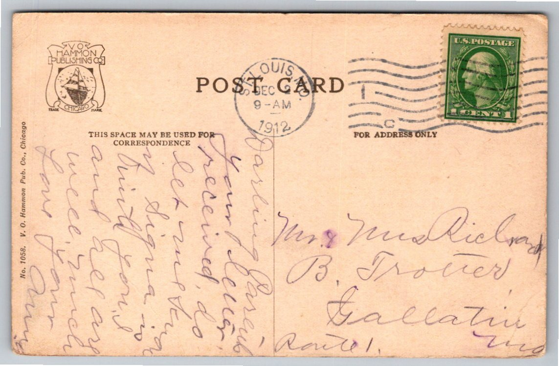 1912 St. Louis Union Station & Steam Switch Yards Postcard - Back / Reverse View