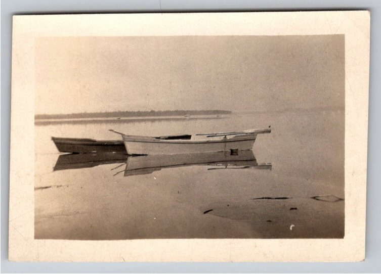 1930s Vintage Black Lake Wooden Rowboats Reflections Sepia