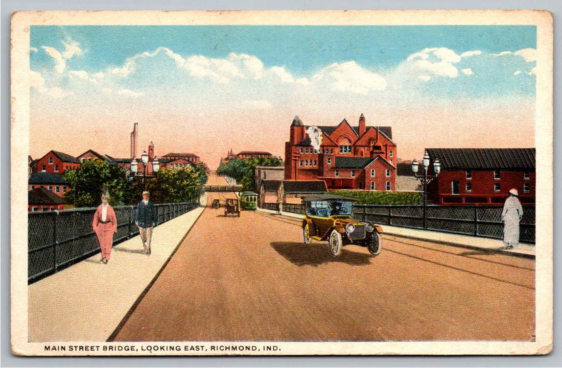 c.1915 Main Street Bridge Richmond Indiana Early Automobile