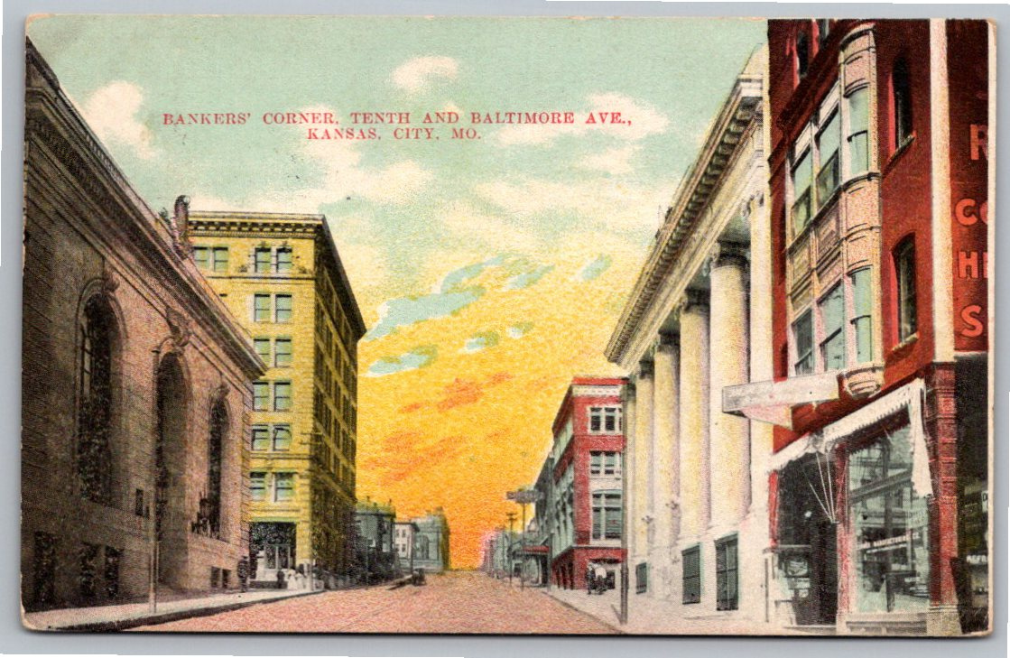 1910 Bankers' Corner Postcard: Kansas City's Financial District