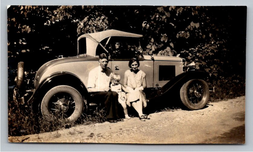 Vintage 1931 Chevrolet Roadster Snapshot: Family on Running Board