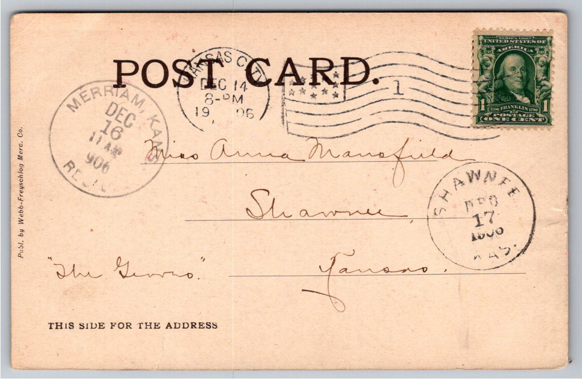 Vintage 1906 Petticoat Lane Postcard | Kansas City Street View - Back / Reverse View