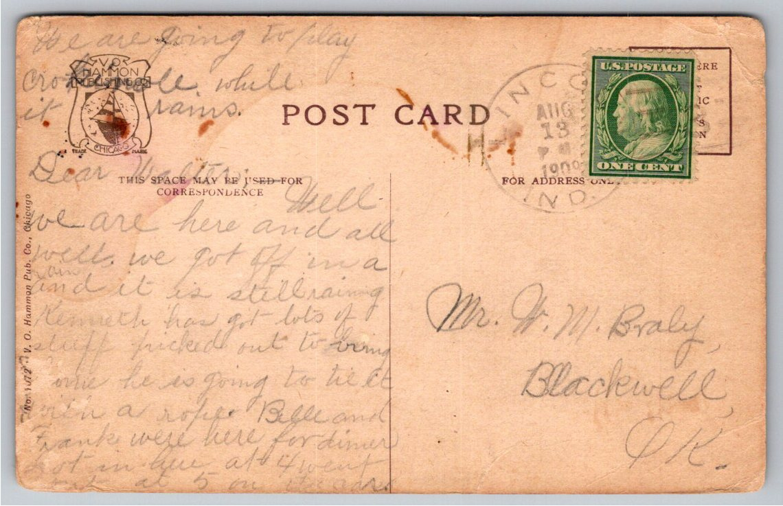 Vintage 1909 St. Louis Union Station Postcard: Horse Carriages - Back / Reverse View