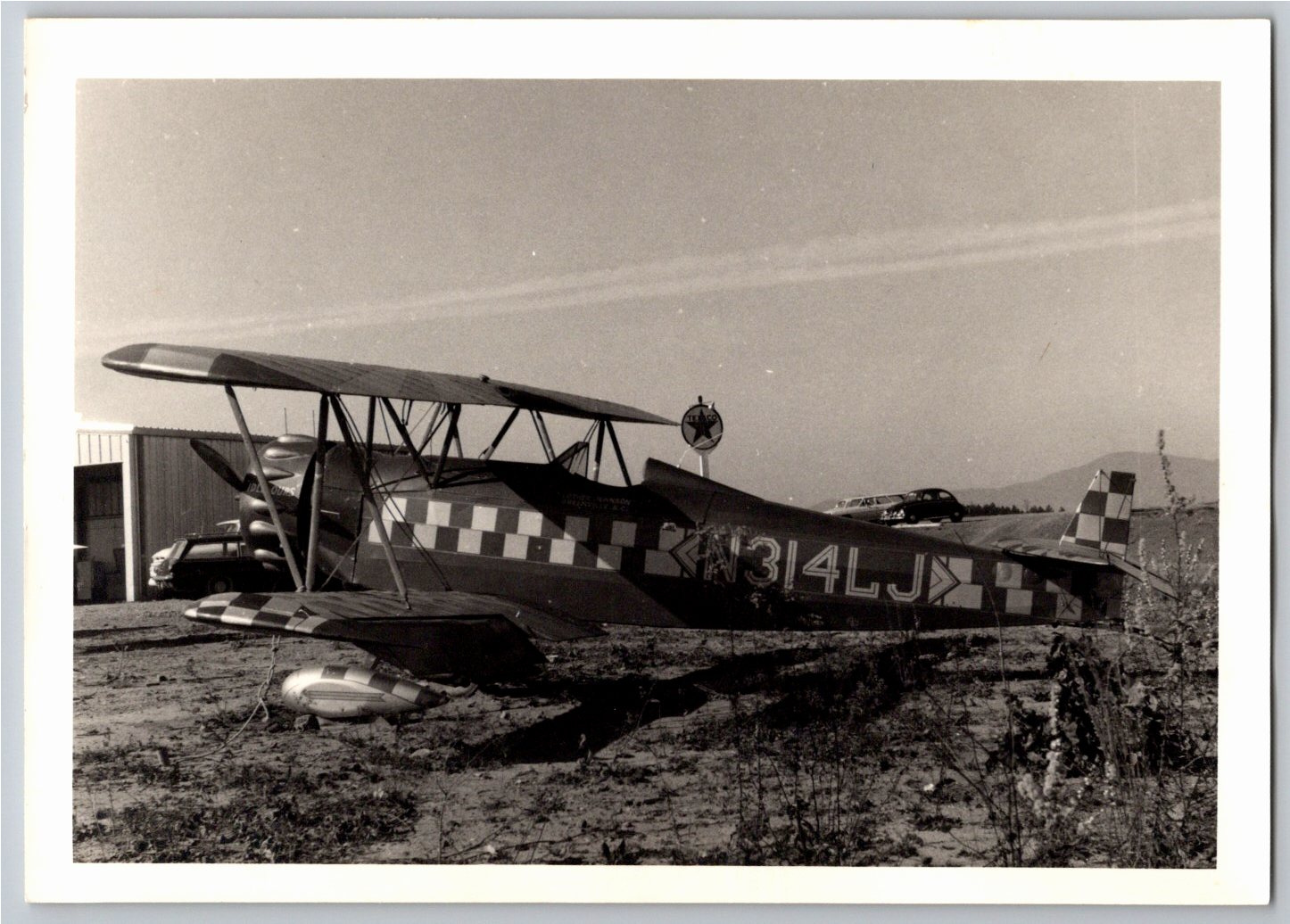 1970s Biplane N314LJ Airfield Texaco Sign B&W Vintage Photo (5x7)