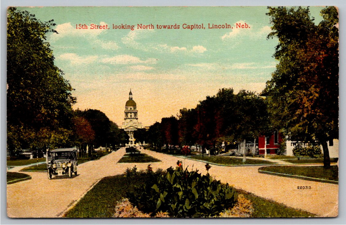 Antique Lincoln Nebraska Postcard: 15th St & Old Capitol c. 1910