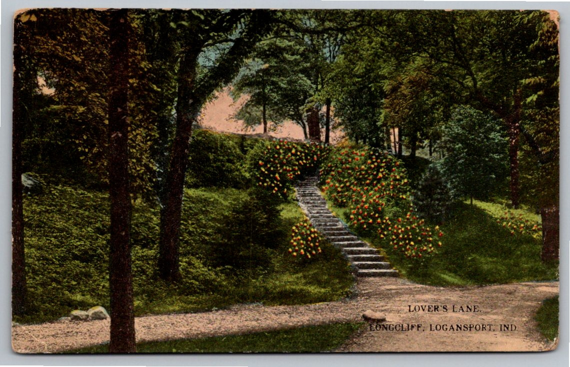 Antique Postcard: Lover's Lane at Longcliff, Logansport, Indiana