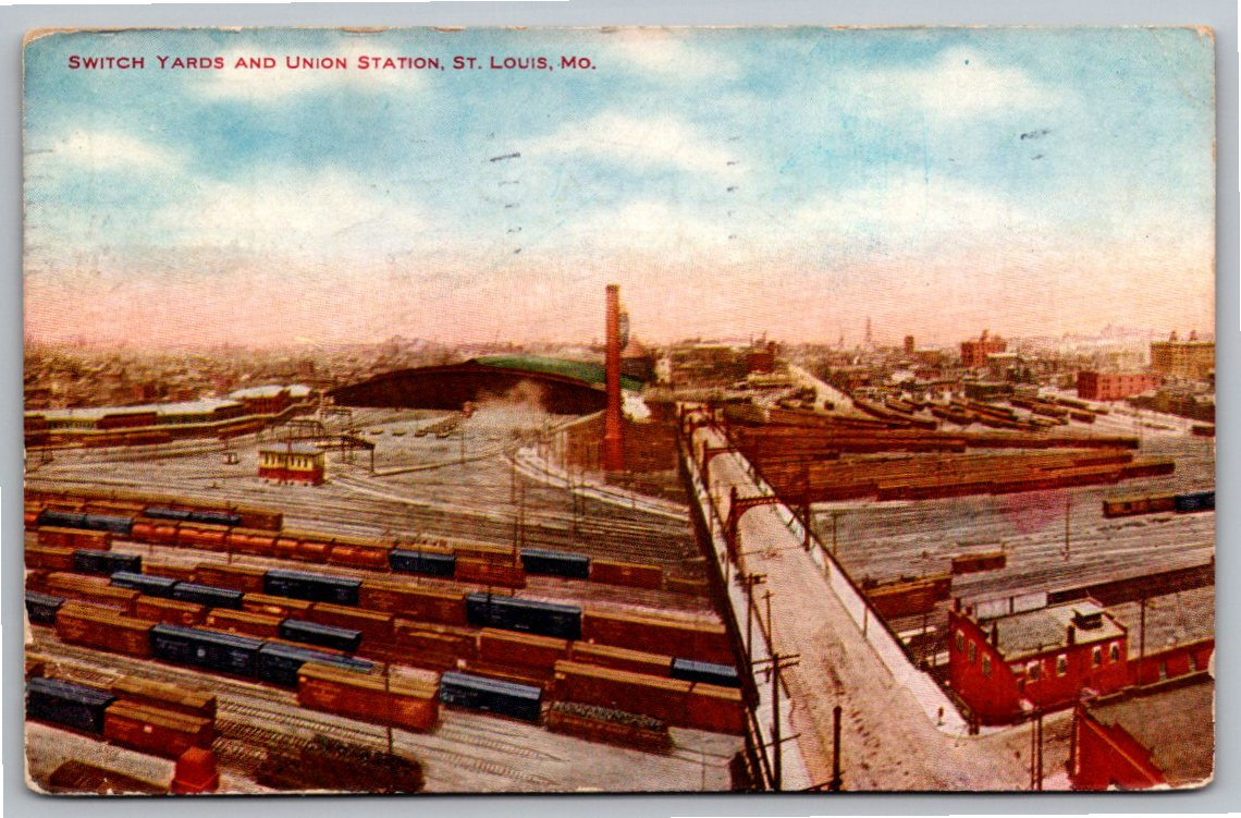 1912 St. Louis Union Station & Steam Switch Yards Postcard