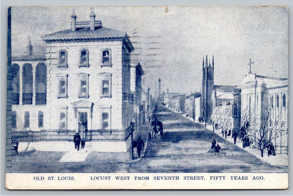 1909 Old St. Louis Missouri Postcard: Locust West From Seventh St