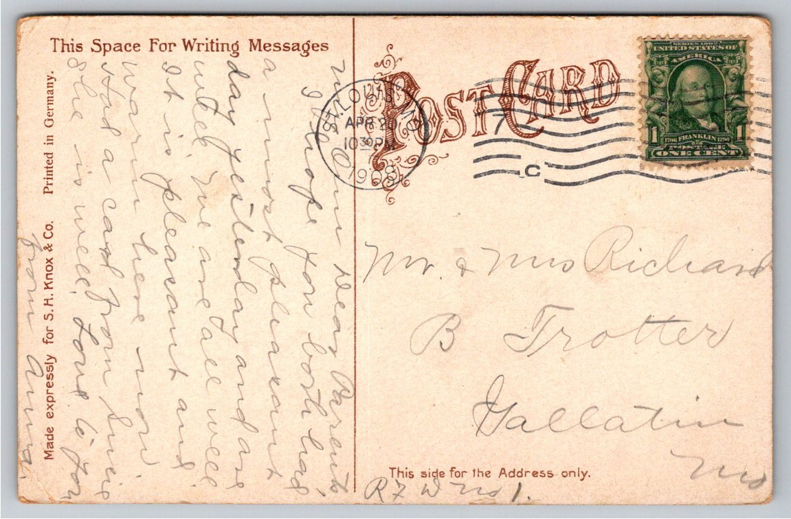 1908 River Des Peres Bridge Forest Park St. Louis MO Postcard - Back / Reverse View