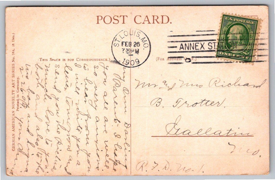 1909 Mary Golay Apple Still Life Basket Postcard St. Louis - Back / Reverse View