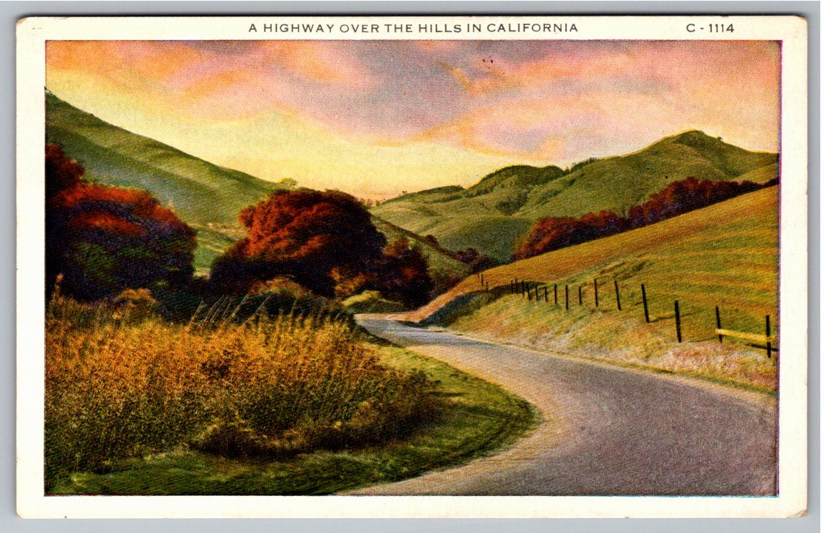 1910s California Scenic Highway Postcard by Pacific Novelty Co
