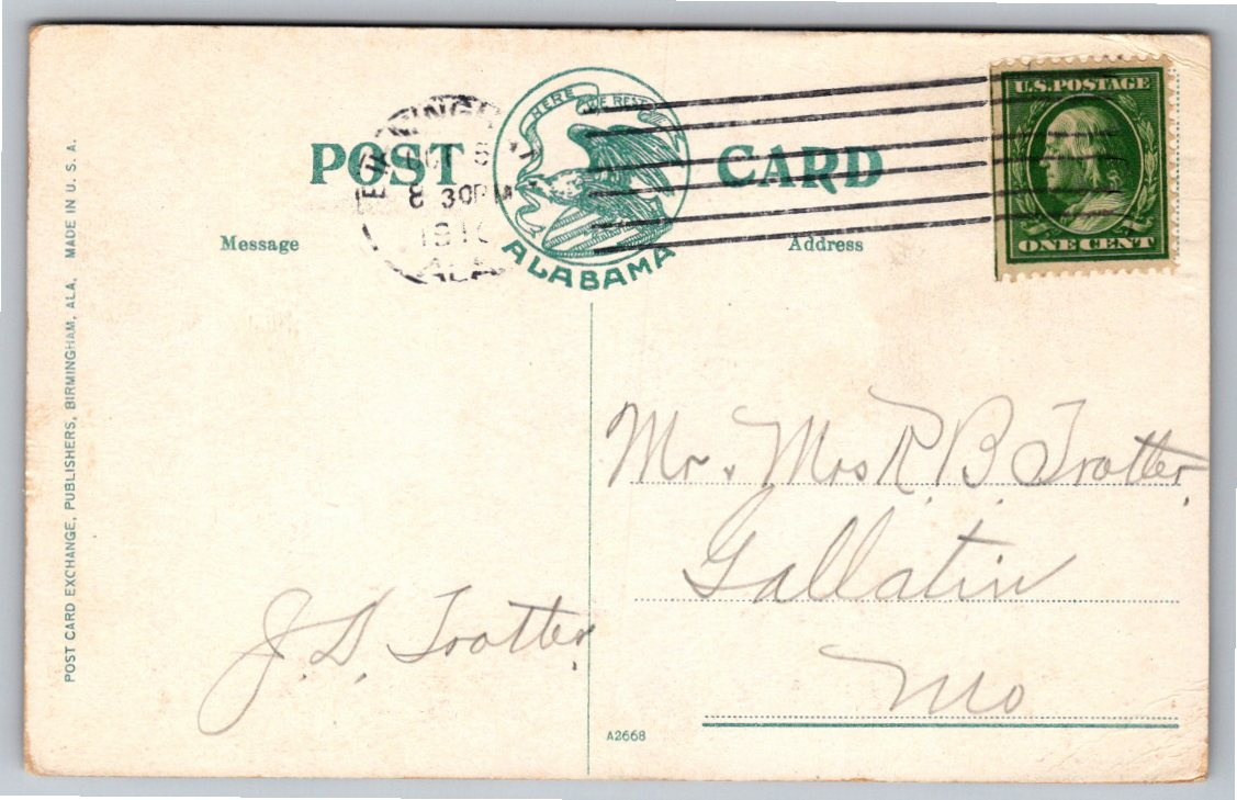 1910 Birmingham Terminal Station General Waiting Room Postcard - Back / Reverse View