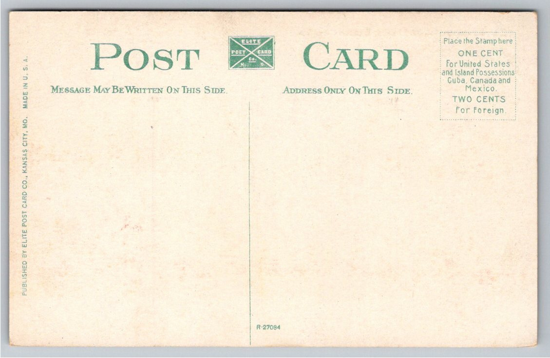 Vintage 1910s Kansas City Missouri Postcard: 9th & The Paseo - Back / Reverse View