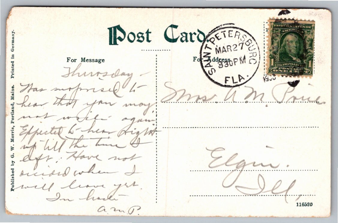Vintage Florida Orange Blossoms Postcard G.W. Morris St. - Back / Reverse View