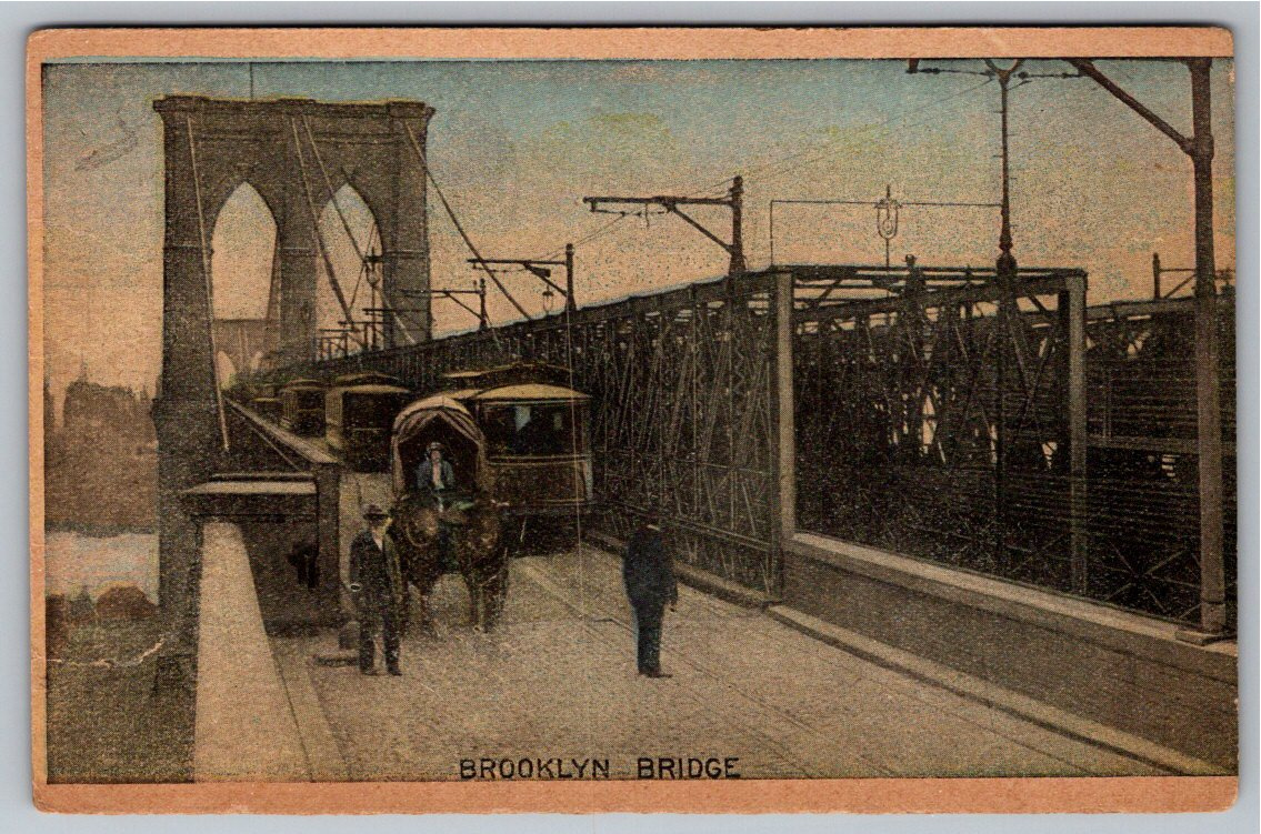 1907 Ezra Meeker Ox Team Brooklyn Bridge Vintage Color Postcard