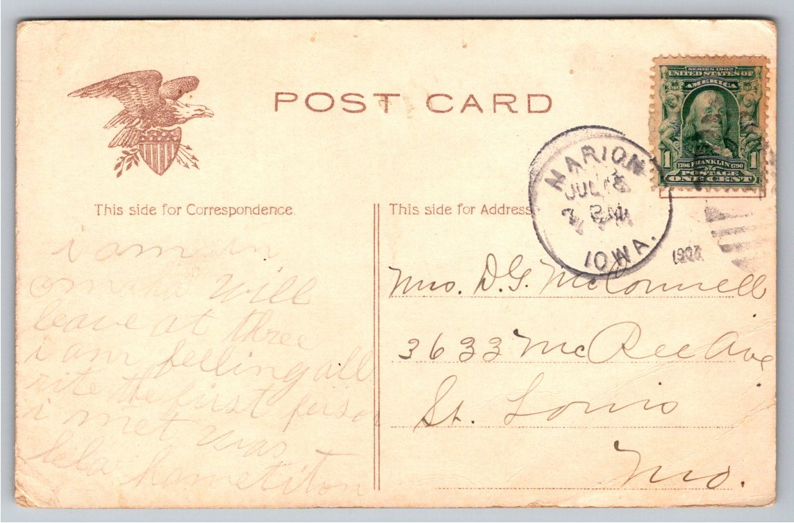 1908 Merchants Bridge St. Louis Antique Divided Back Postcard - Back / Reverse View