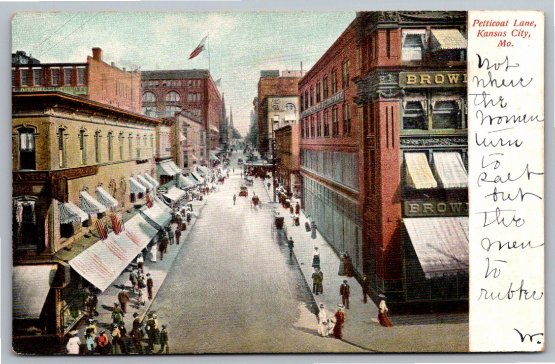Historic 1908 Petticoat Lane Postcard: Kansas City Shopping