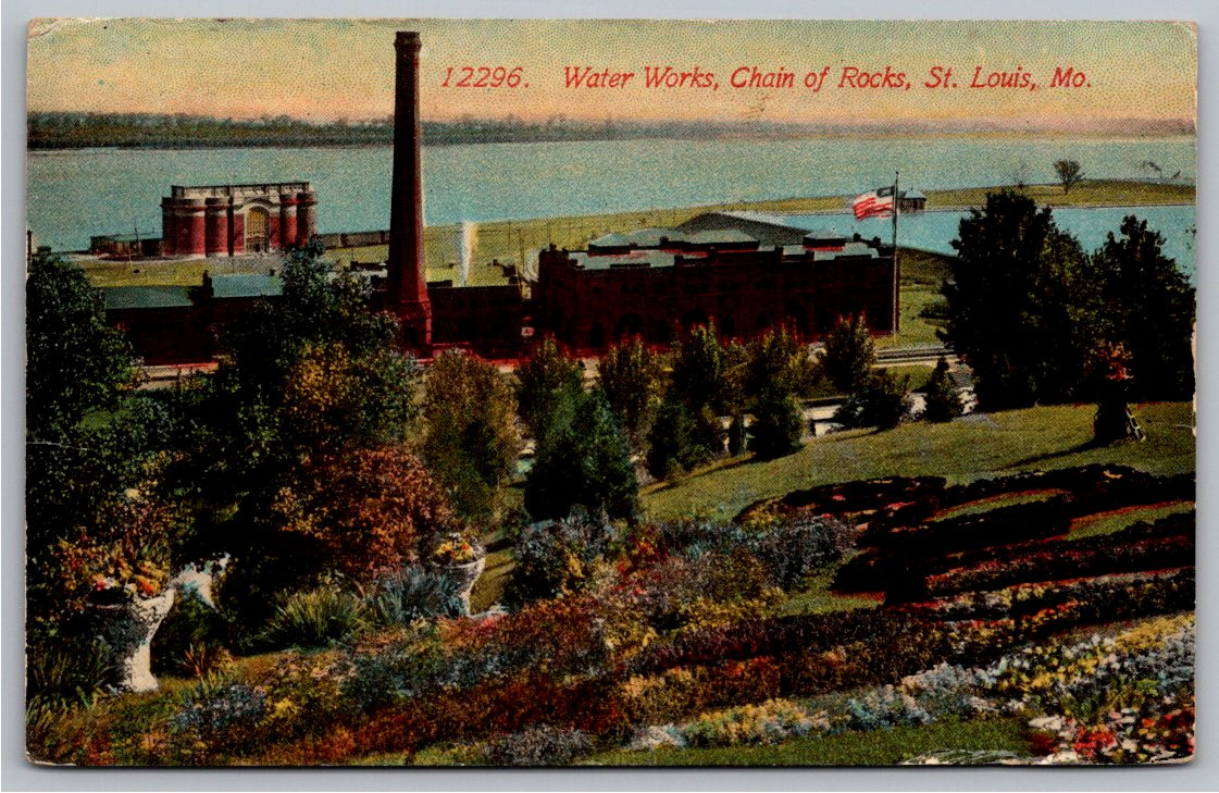 Vintage 1913 Chain of Rocks Water Works Postcard, St. Louis, MO