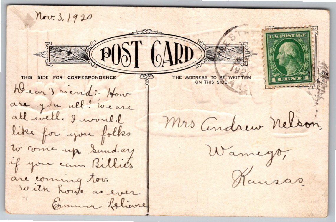 Antique 1920 Thanksgiving Cheer Embossed Postcard with Open - Back / Reverse View