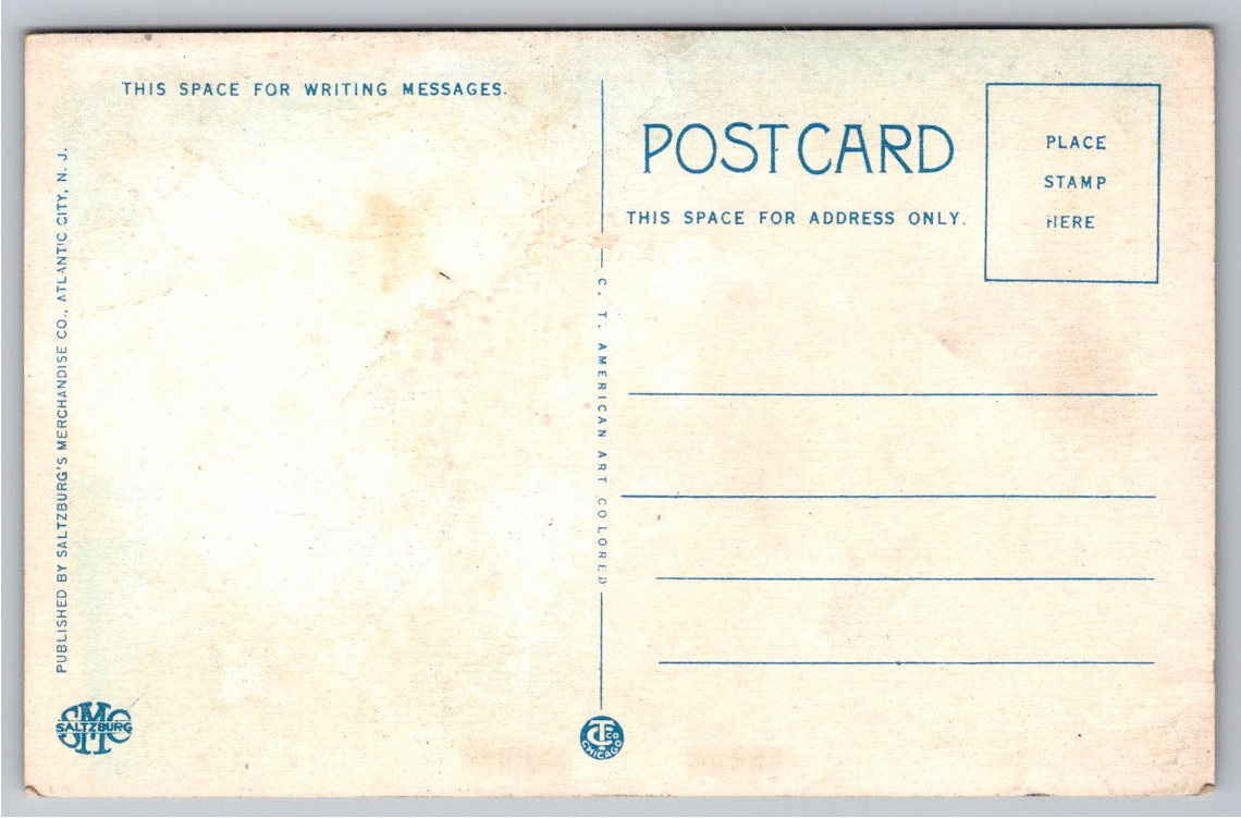 1920s Atlantic City Hotel Iroquois Interior Lobby Postcard - Back / Reverse View