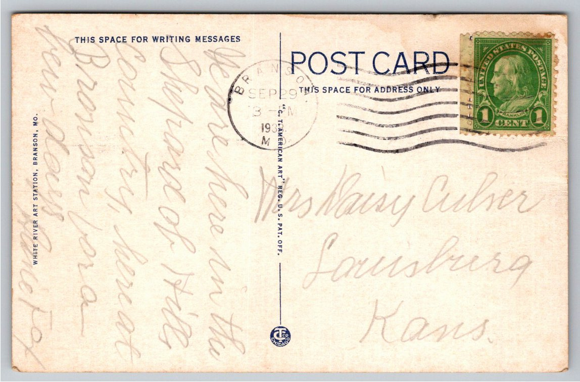 1937 Sammy Lane Resort & Lake Taneycomo Bridge Branson MO - Back / Reverse View