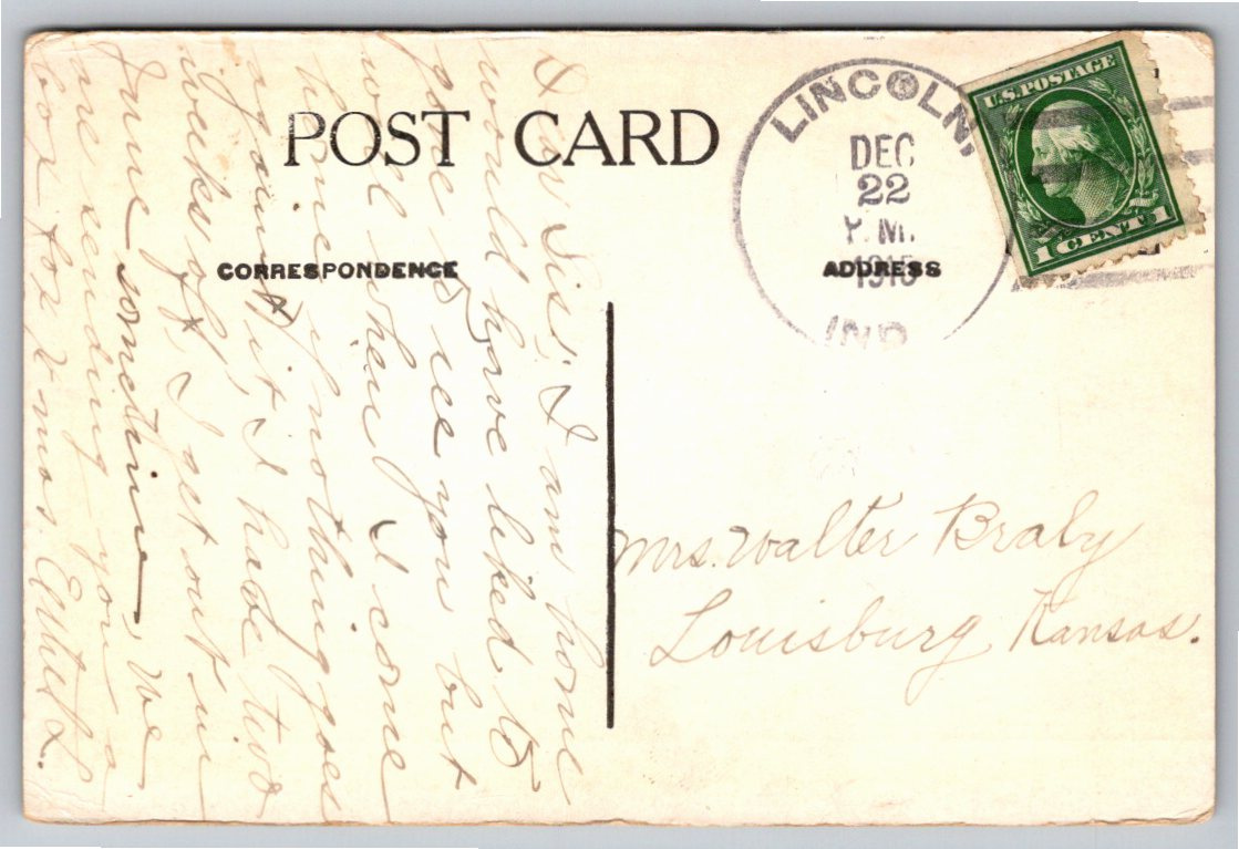 1915 Logansport Indiana Fourth Street Trolley Vintage Postcard - Back / Reverse View