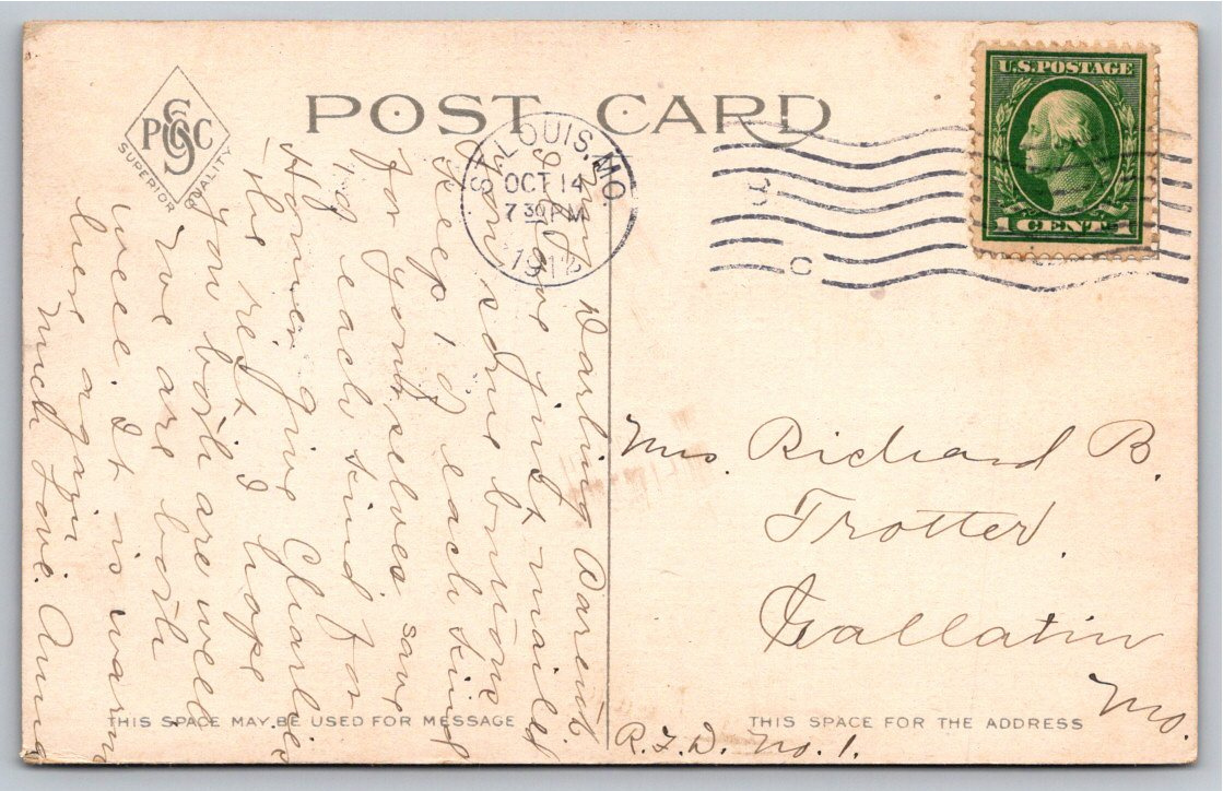 1912 St. Louis Delmar Garden Fountain & Reflection Pool Postcard - Back / Reverse View