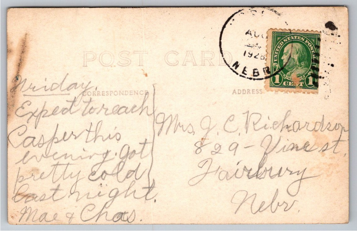 1928 Courthouse Rock Bridgeport Nebraska Vintage RPPC Postcard - Back / Reverse View