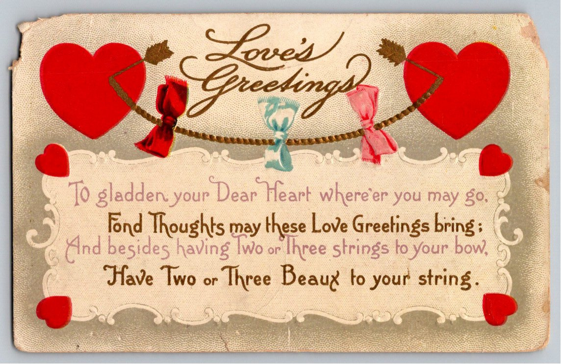 Antique 1910s Embossed Valentine Postcard from Langdon Kansas