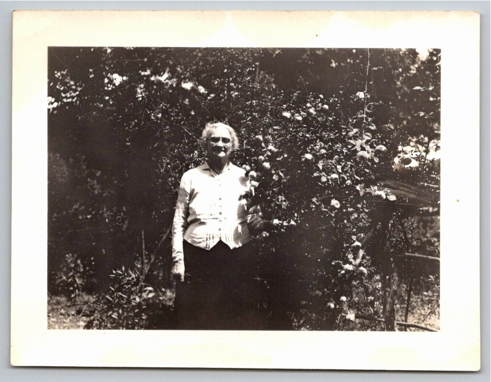 1930s Vintage Snapshot: Elderly Woman in Rose Garden Portrait