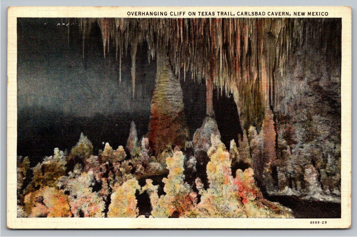 1937 Carlsbad Caverns Vintage Postcard: Texas Trail Overhanging