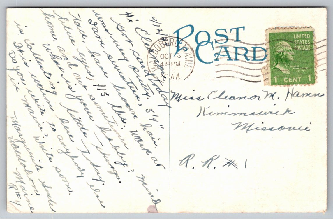 Vintage 1930s Postcard: Old German Church Arch, Waldoboro Maine - Back / Reverse View