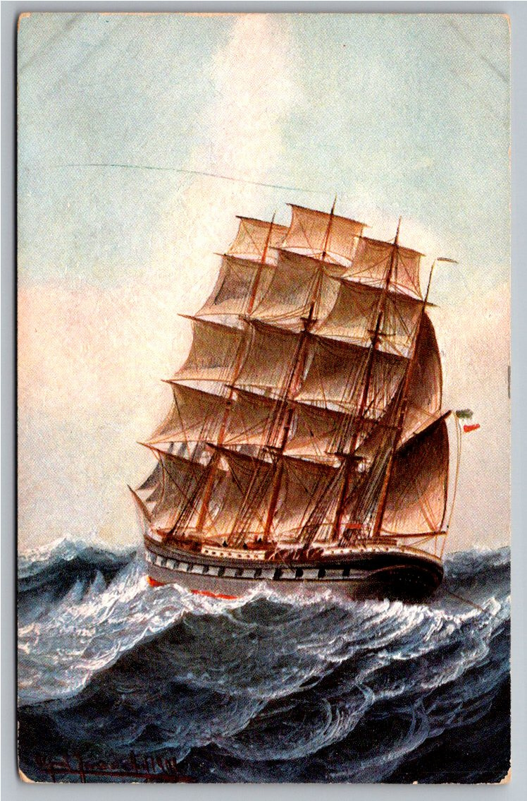 Antique 1900s Clipper Ship Art Postcard | German American Novelty
