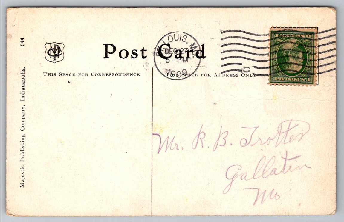 Vintage 1909 Pagoda Postcard: Shaws Garden, St. Louis, Missouri - Back / Reverse View