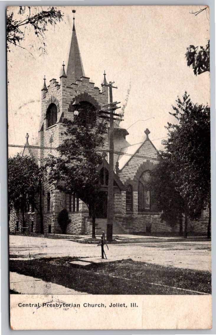Central Presbyterian Church Joliet Illinois 1912 Antique Postcard