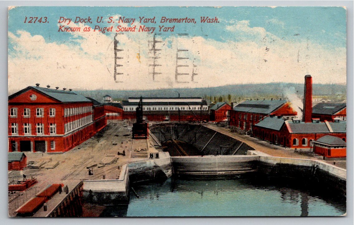 Vintage Bremerton WA Postcard: Puget Sound Navy Yard Dry Dock