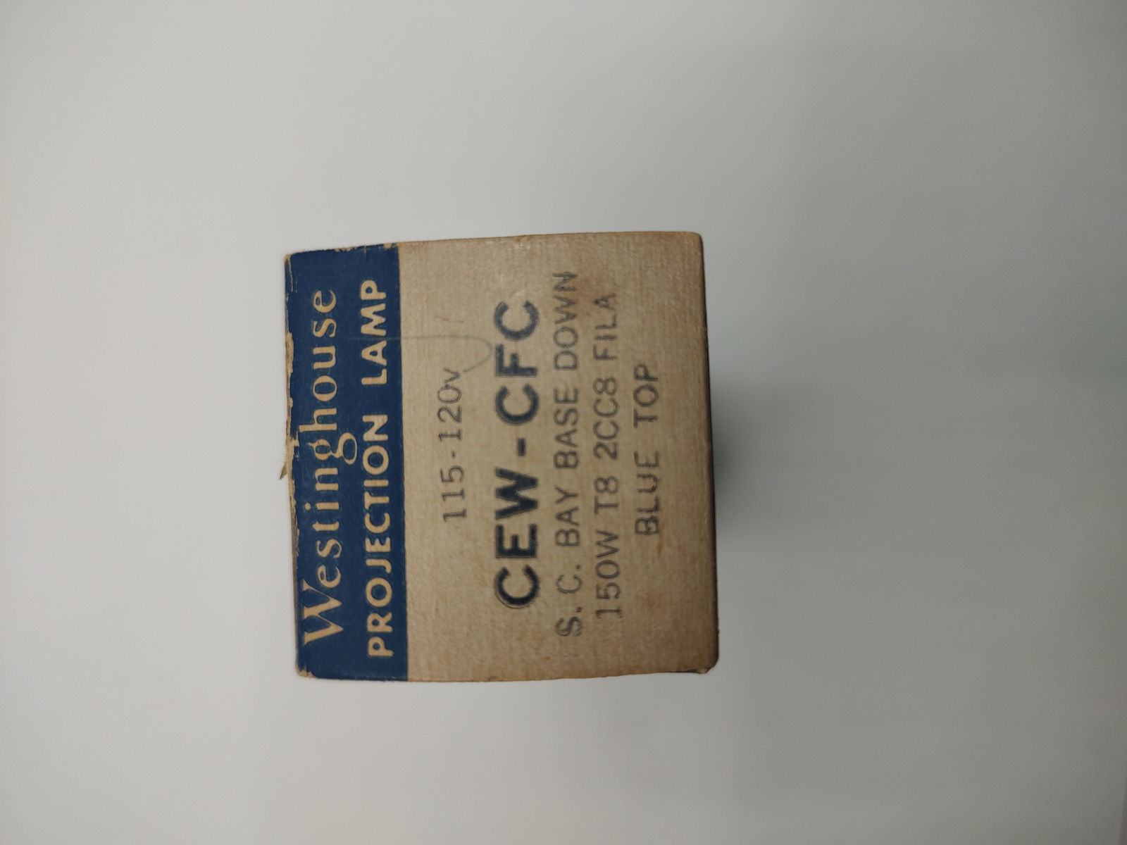 Vintage Westinghouse Blue Top CEW-CFC 150W Projection Lamp Box - Back / Reverse View