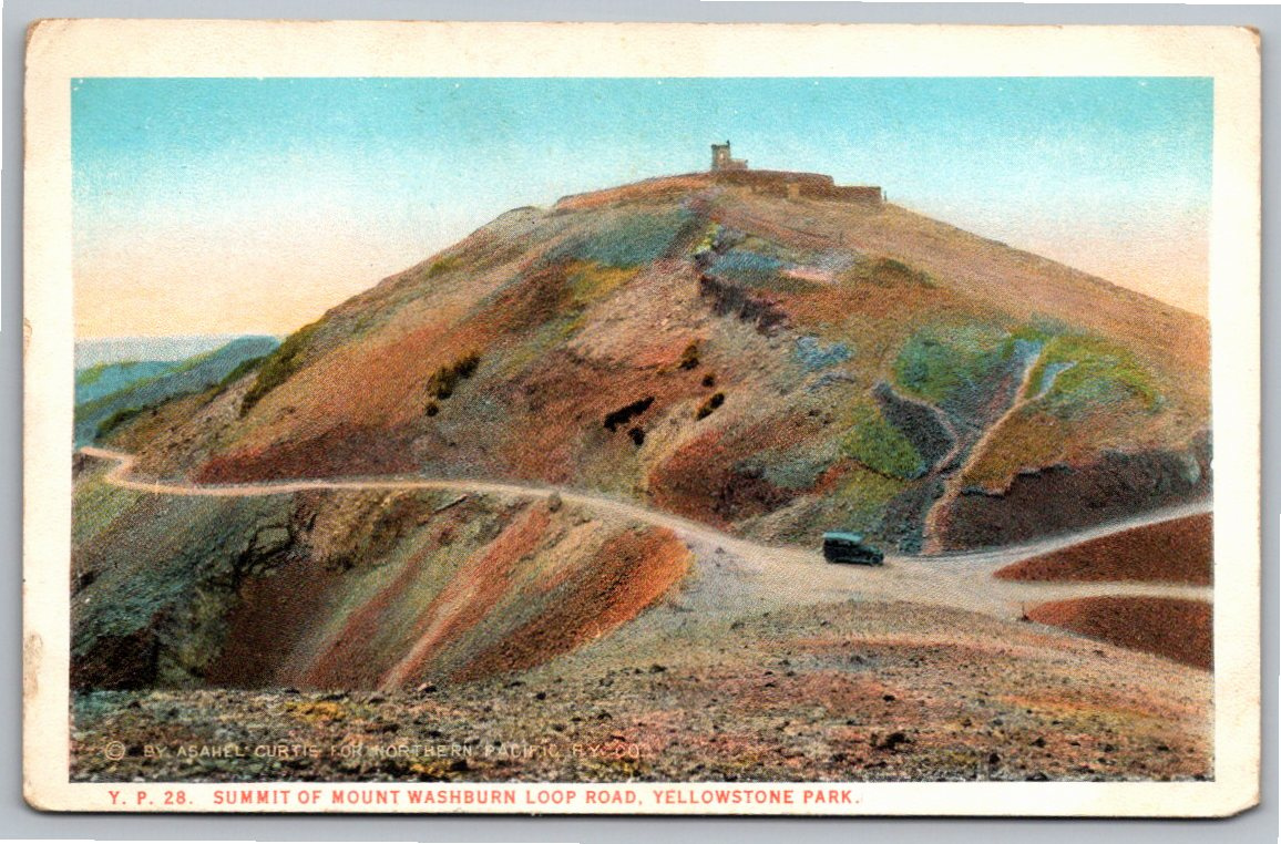 Vintage 1920s Yellowstone Postcard: Summit of Mt. Washburn Loop