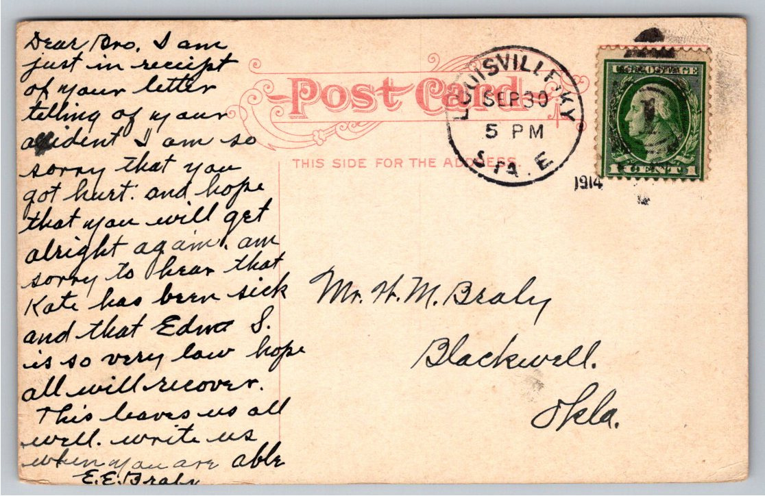 1914 Louisville Skyline & Lincoln Savings Bank Vintage Postcard - Back / Reverse View
