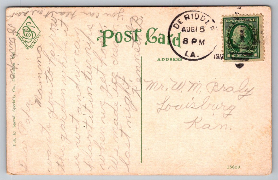 1917 Galveston Causeway Texas Steam Train & Trolley Vintage - Back / Reverse View
