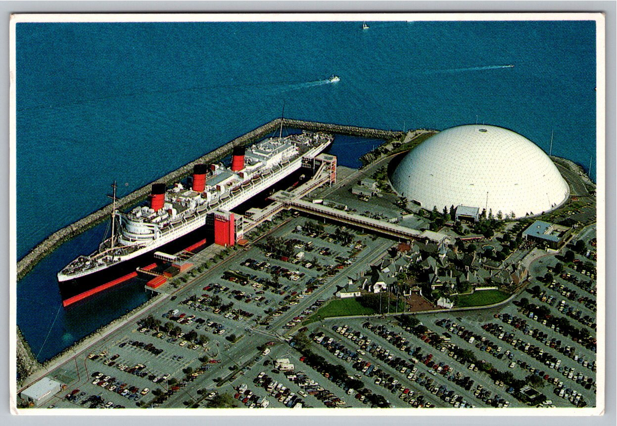 Vintage 1980s Queen Mary & Spruce Goose Dome Postcard Long Beach