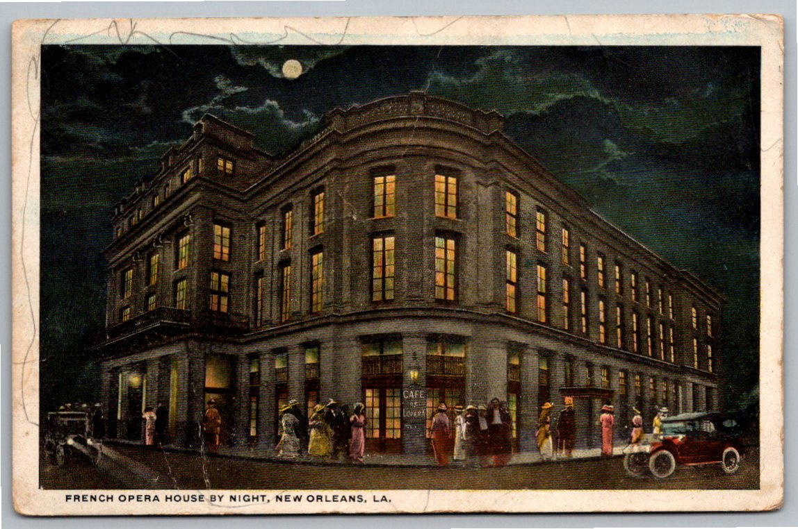 Vintage c1915 French Opera House New Orleans Night Postcard