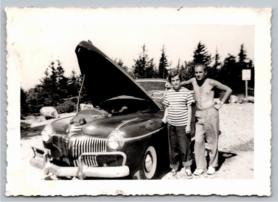 Vintage 1941 Dodge Road Trip Photo Snapshot with Popped Hood