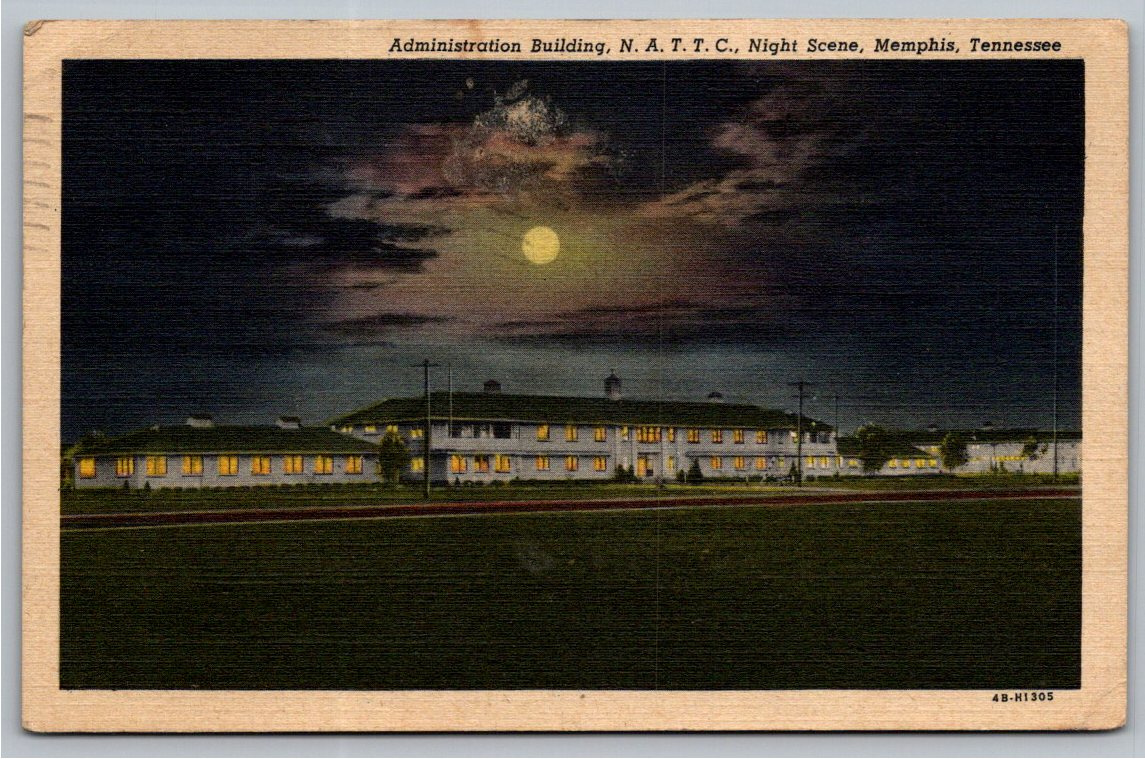 Vintage 1940s NATTC Memphis TN Night Moonlight Postcard WWII Navy